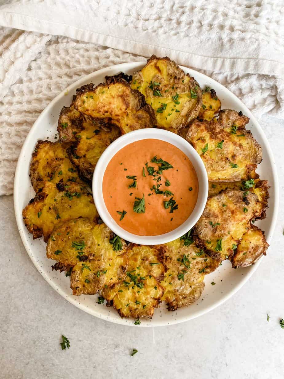 Air Fryer Smashed Potatoes - Lovely Delites