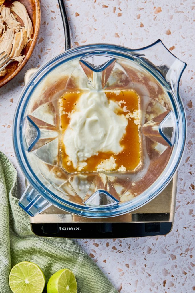 bone broth, cottage cheese added to a blender