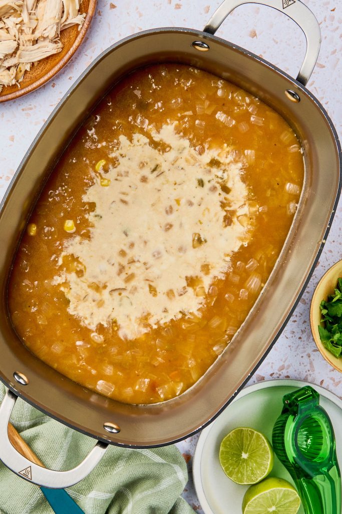 cottage cheese mixture added to the crock pot