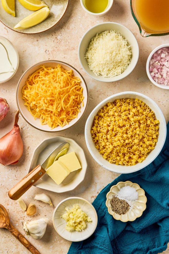 all the ingredients to make bone broth Mac and cheese