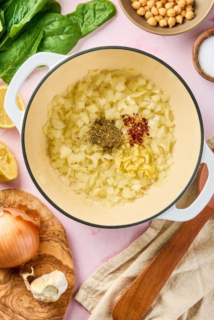 onion and seasonings simmering in a pot