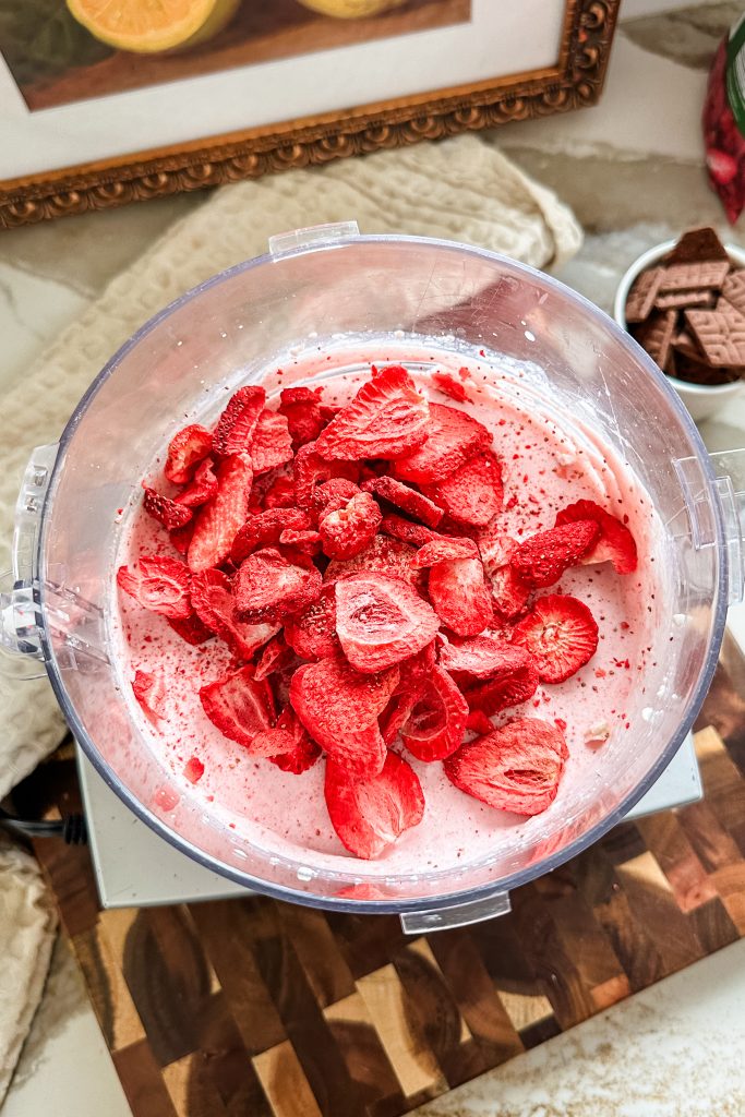 freeze dried strawberries added to the blender