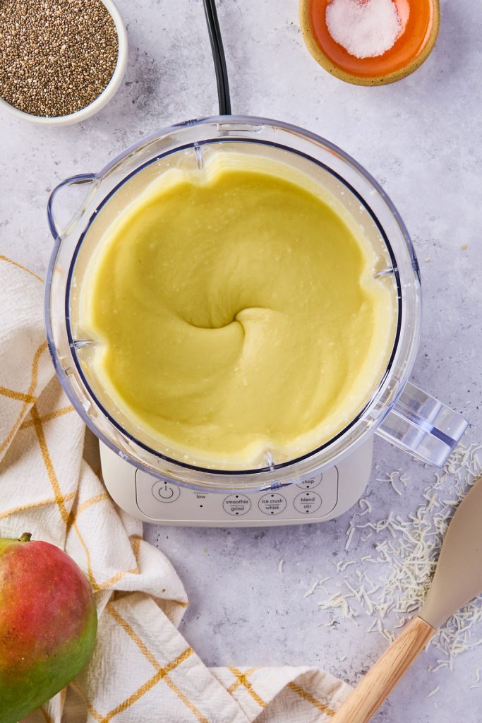 coconut cream blended into the mango coconut mixture