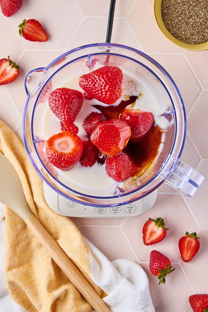 strawberries, milk, honey, vanilla, and salt in a blender