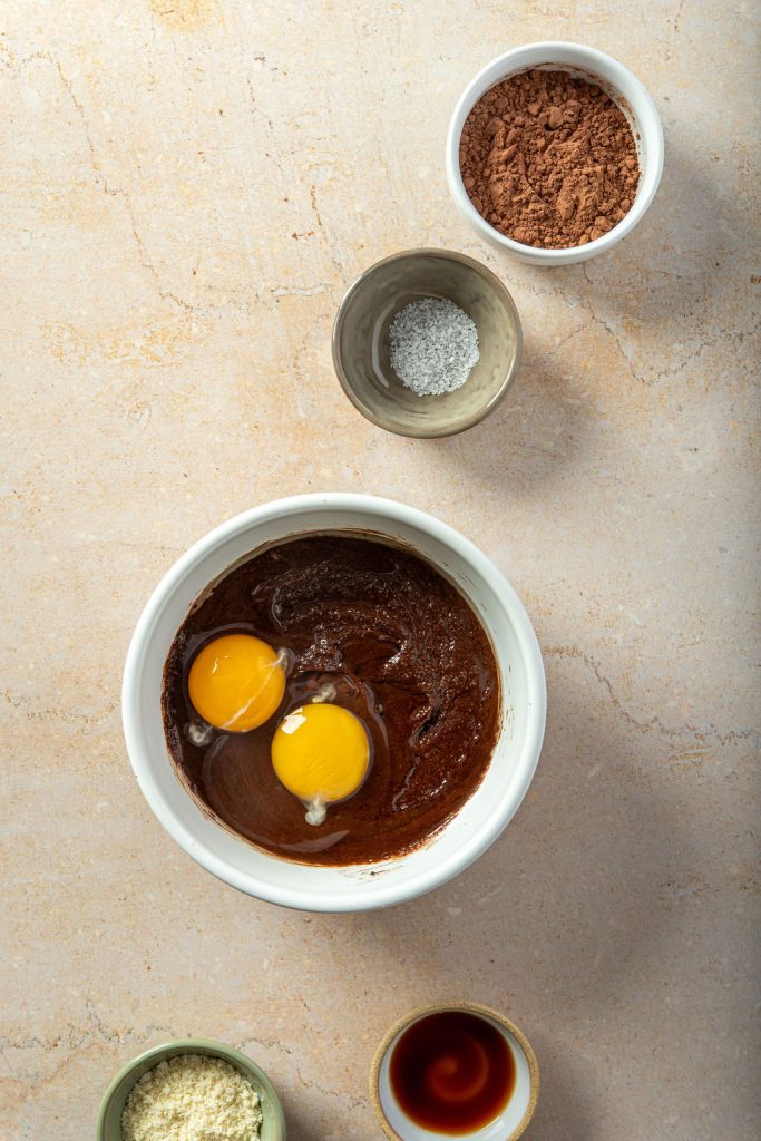 one egg and one extra egg yolk added to the brownie mixture