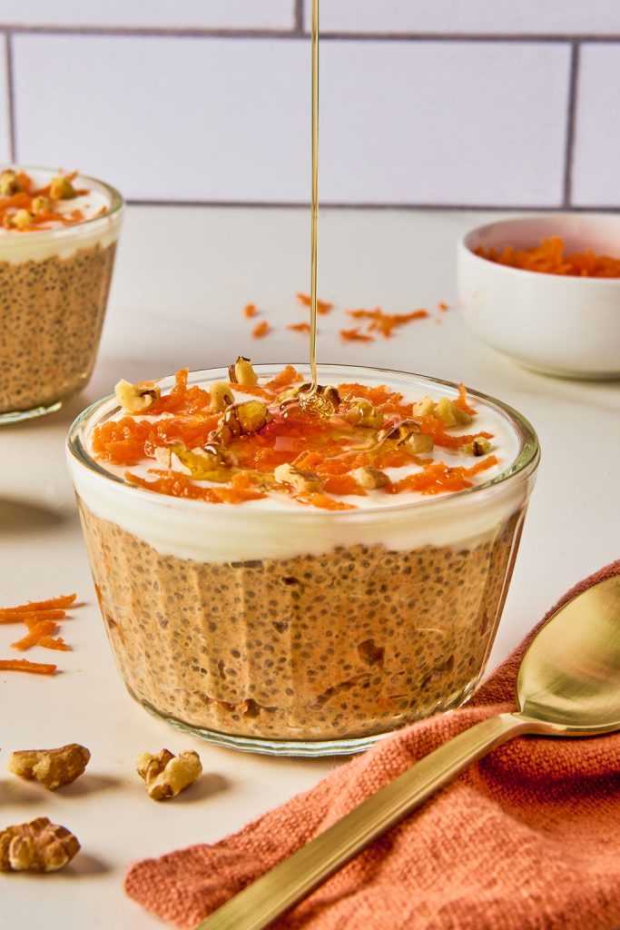 a drizzle of honey on top of the chia pudding