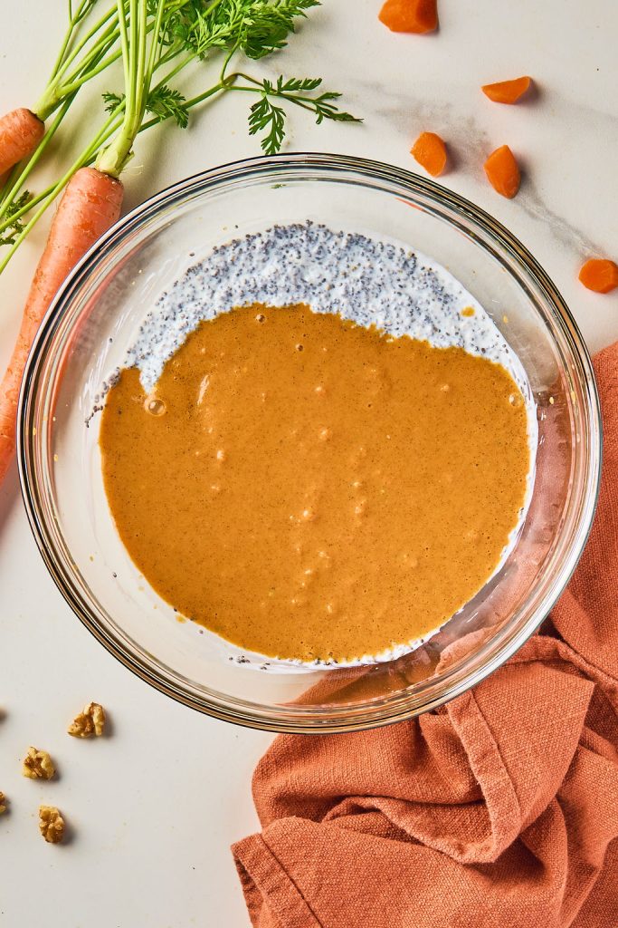 carrot milk poured into the chia mixture