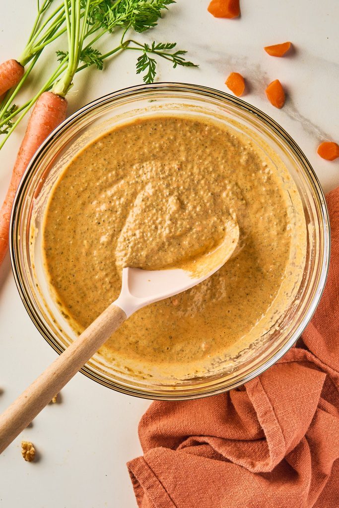 carrot milk and chia mixture mixed together to make chia pudding mix