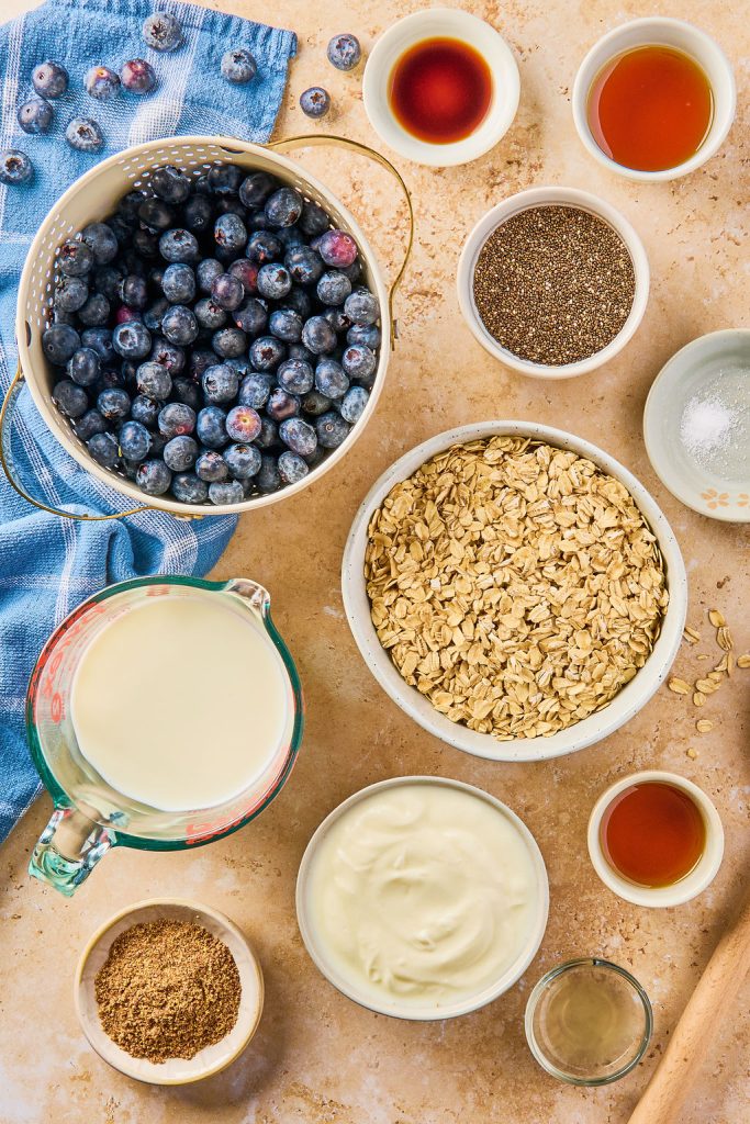 all the ingredients to make blueberry pie overnight oats