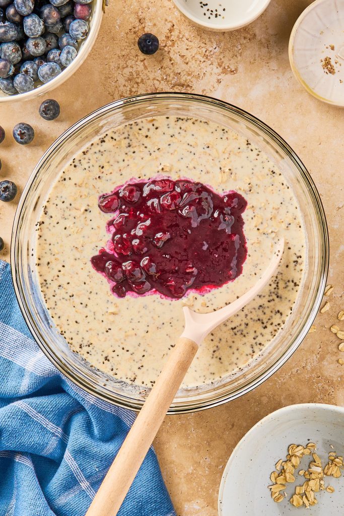 blueberry compote added to oat mixture