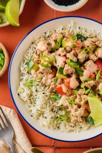 bang bang ground turkey bowl over coconut rice