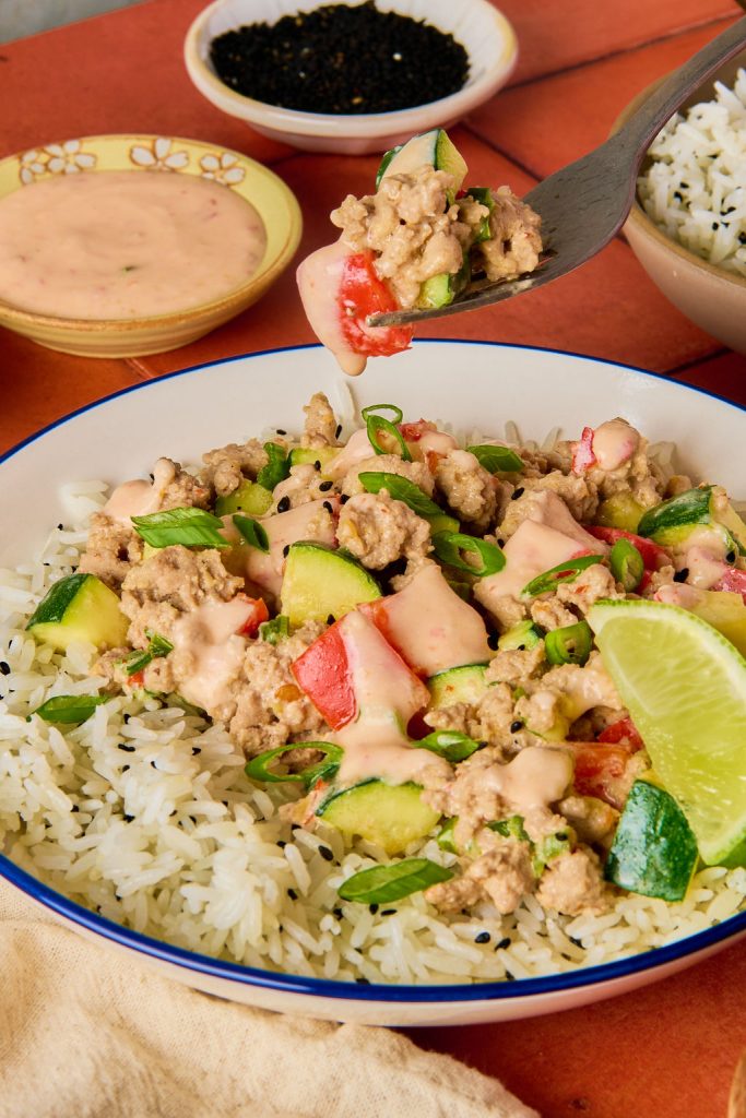 close up of bang bang ground turkey bowl