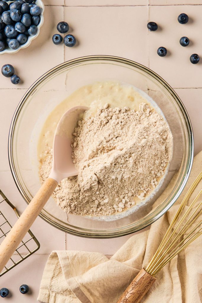 dry ingredients added to wet ingredients