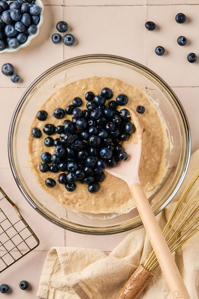 fresh blueberries added to the batter
