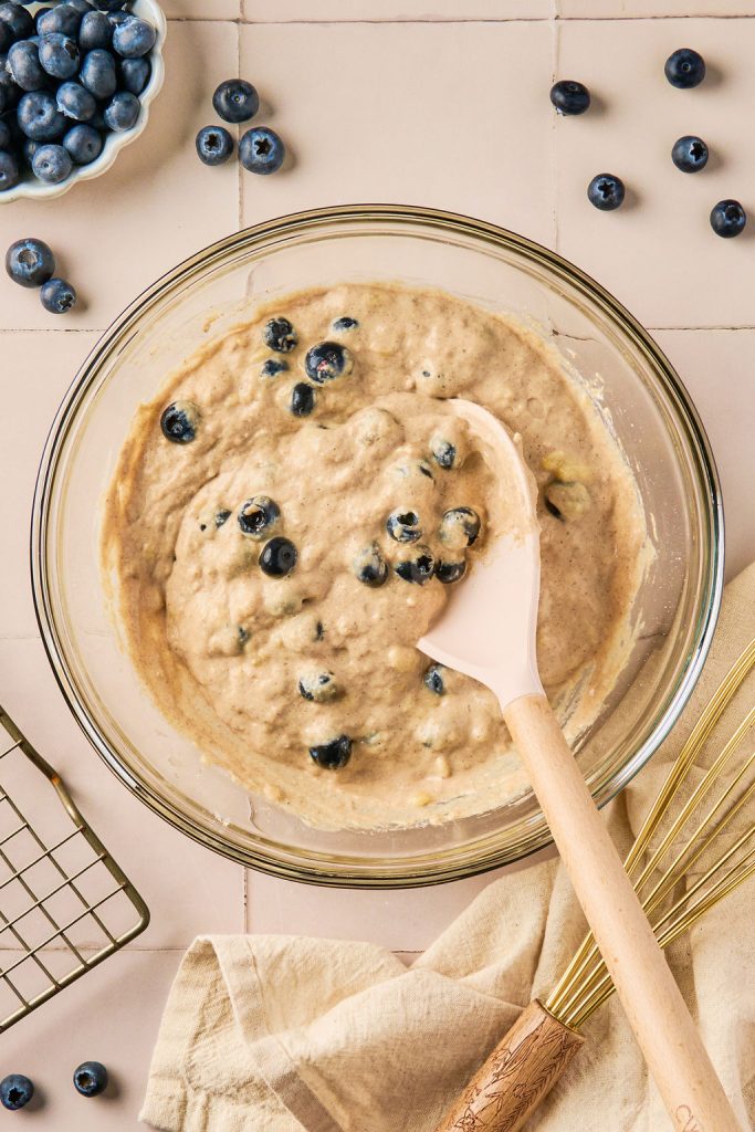 blueberries folded into the batter