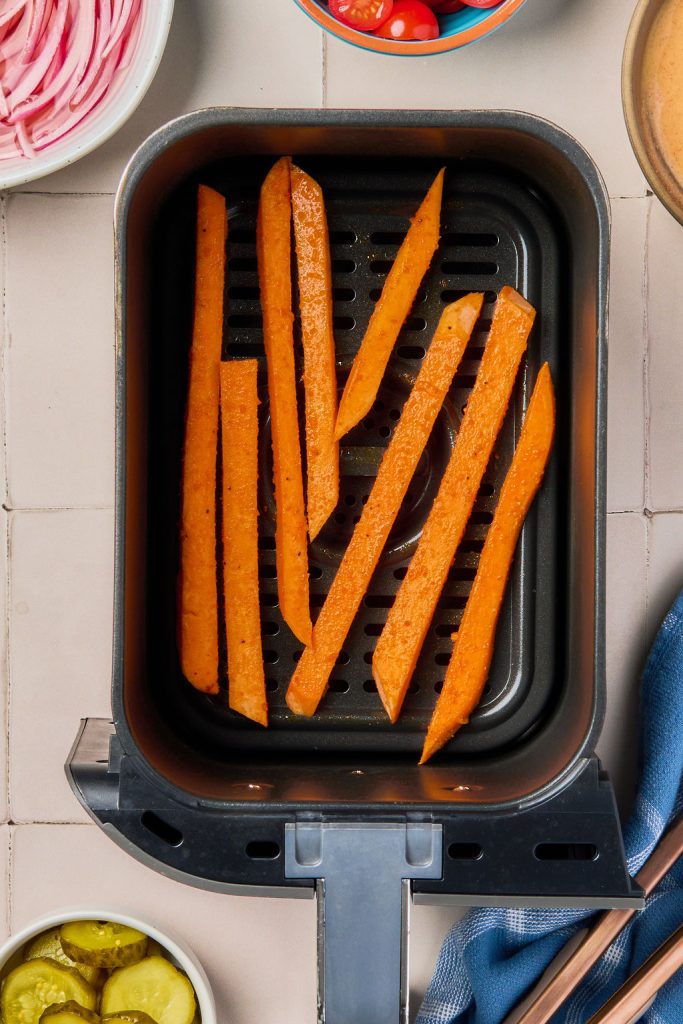 sweet potato fries cooked in an air fryer