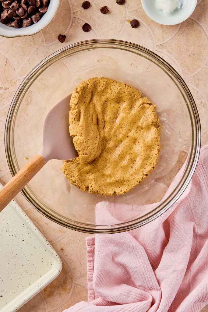 ingredients combined to make dough in a bowl