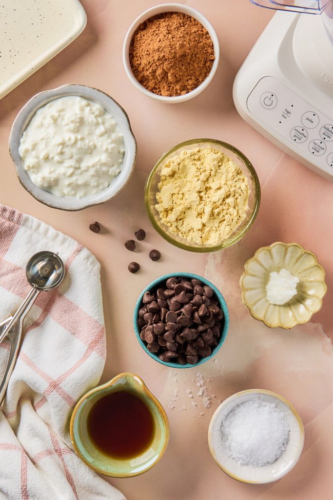 all the ingredients to make chocolate cottage cheese truffles