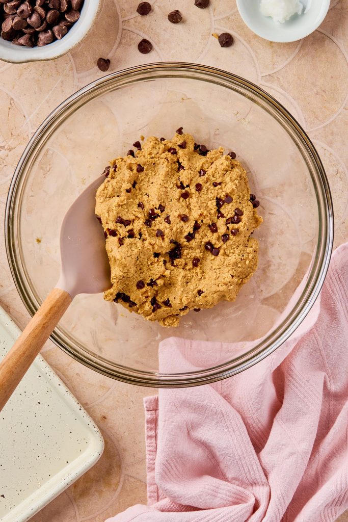 chocolate chips folded into dough