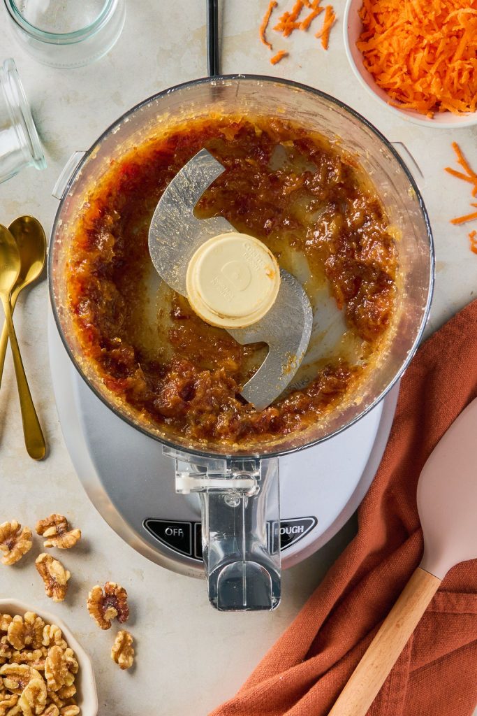 dates, applesauce, maple syrup, and vanilla blended in a food processor