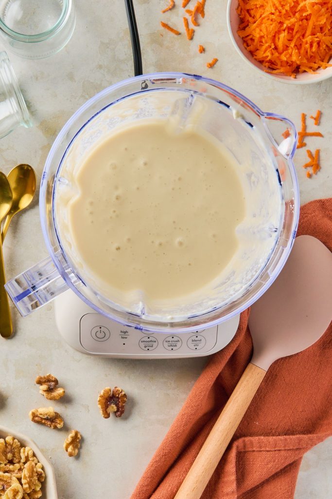 cottage cheese, Greek yogurt, maple syrup, and vanilla blended in a blender