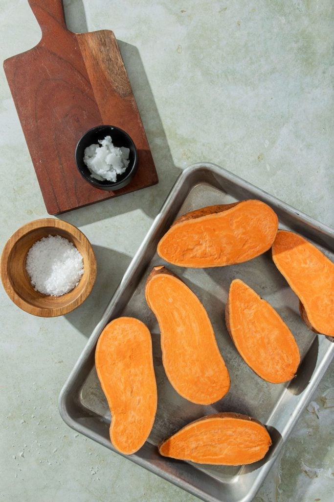 all the ingredients to make roasted sweet potatoes