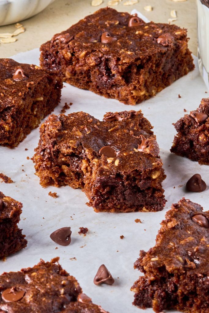 close up of a brownie with a bite taken out to show inside texture