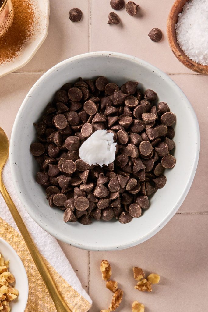 chocolate chips and coconut oil in a bowl