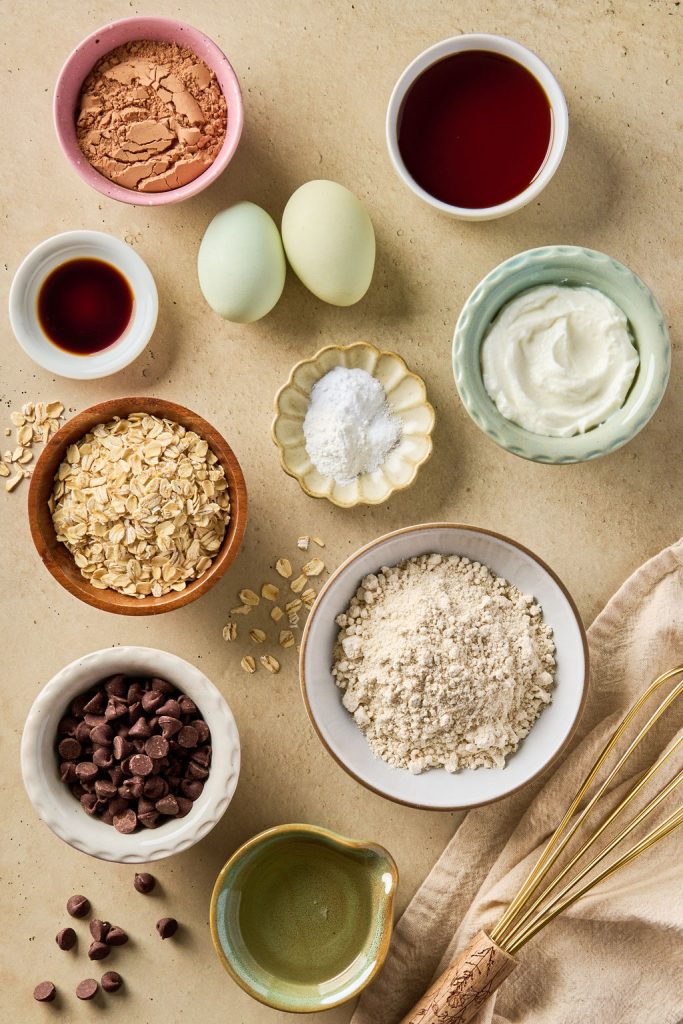 all the ingredients to make double chocolate oatmeal brownies