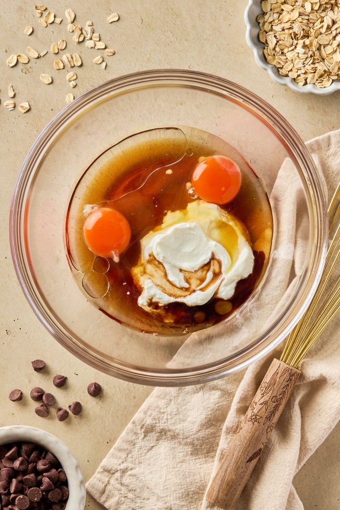 wet ingredients in a glass bowl