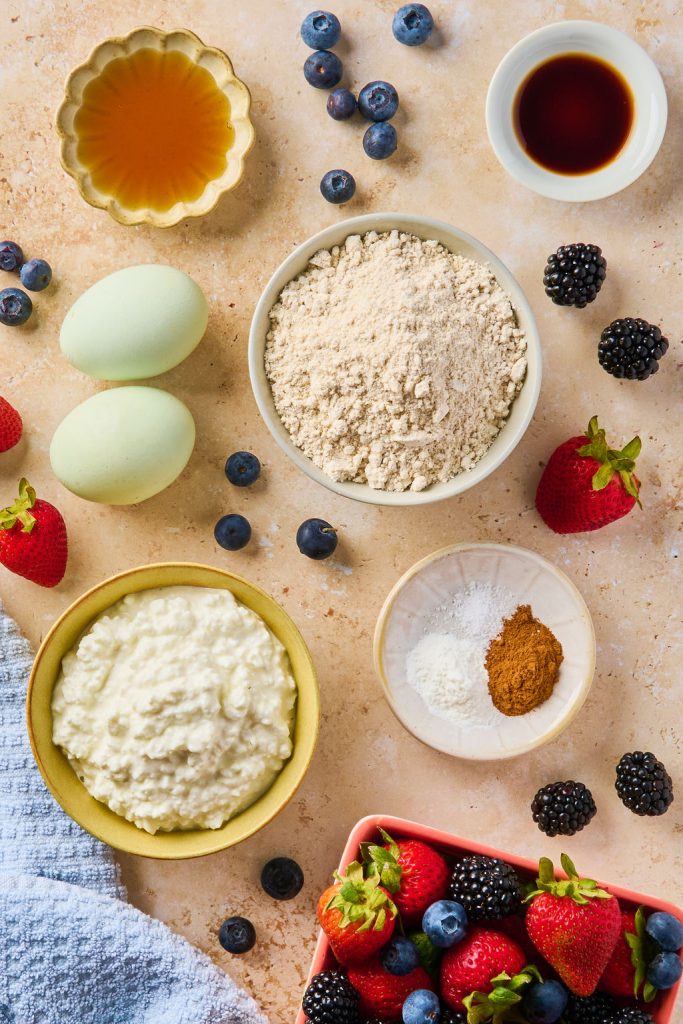 all ingredients to make cottage cheese waffles