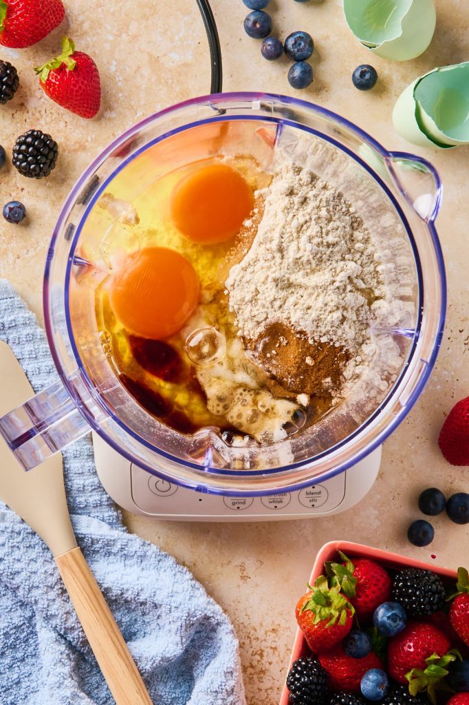 eggs, vanilla, maple syrup added to the blender