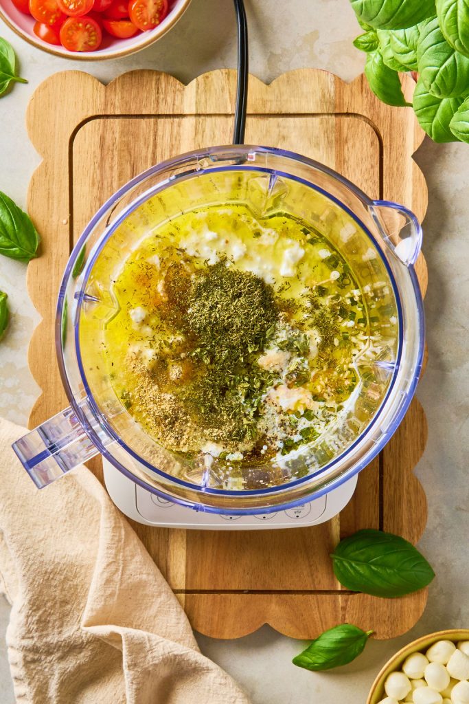 all the dressing ingredients in a blender