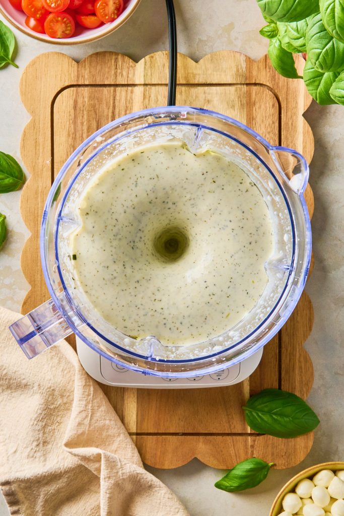 dressing ingredients blended in a blender