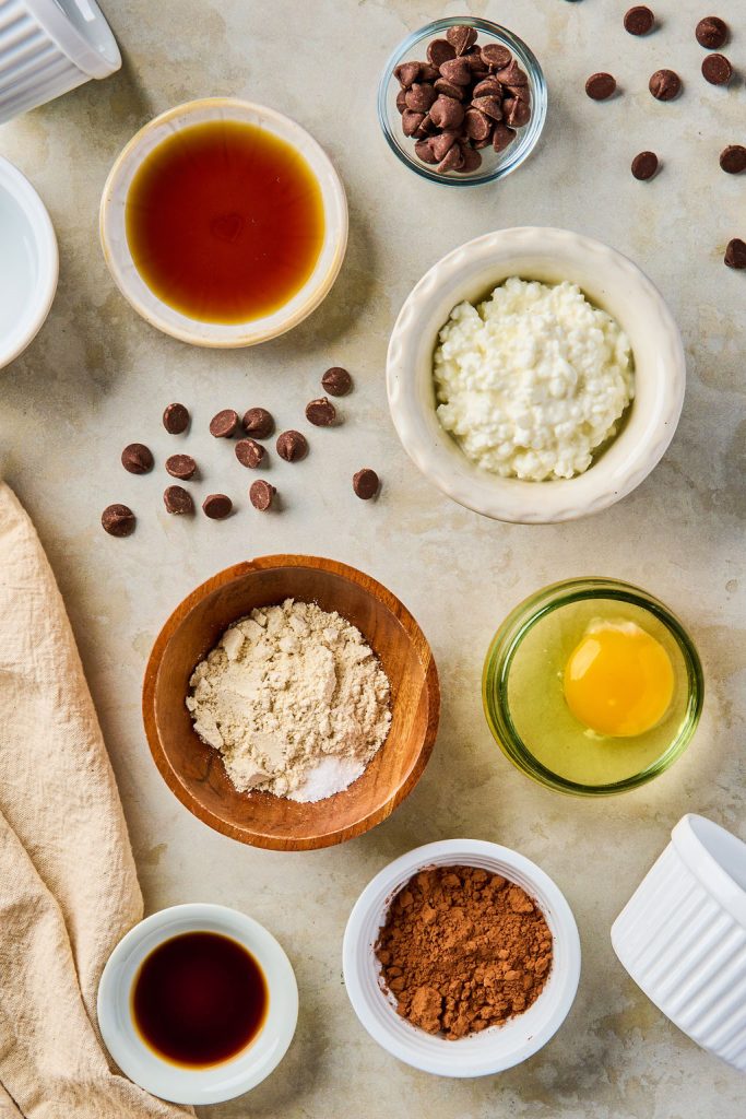 all the ingredients to make cottage cheese lava cake