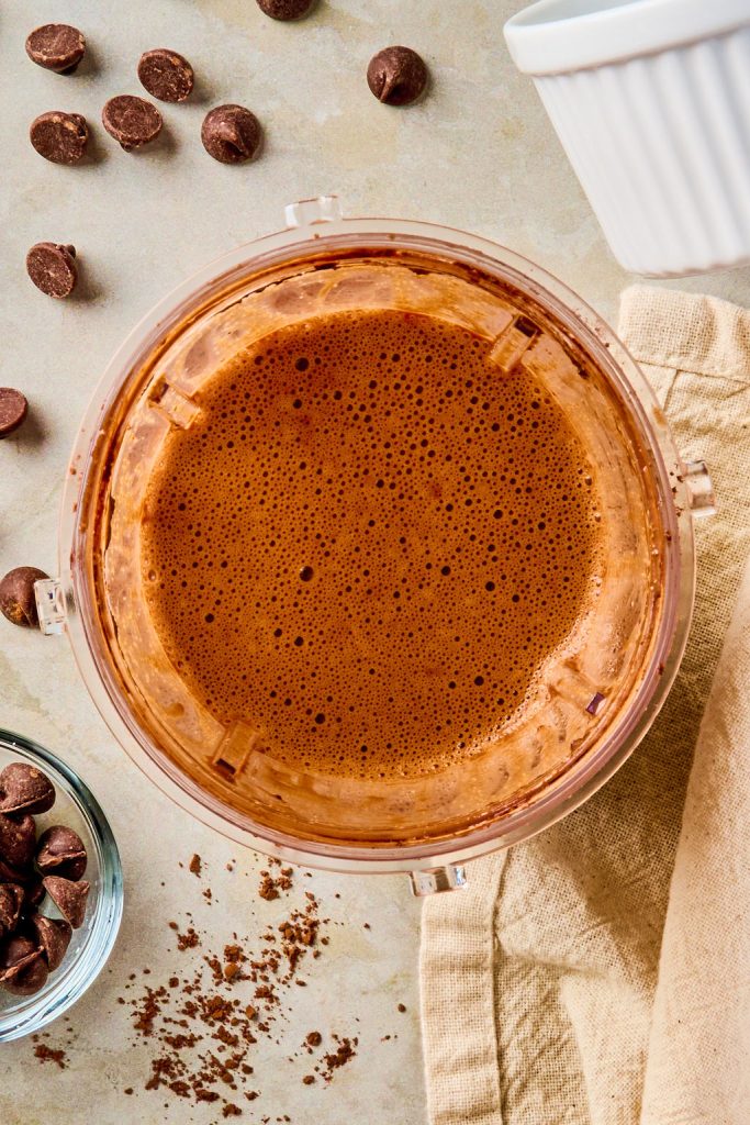all the ingredients to make the lava batter in a blender