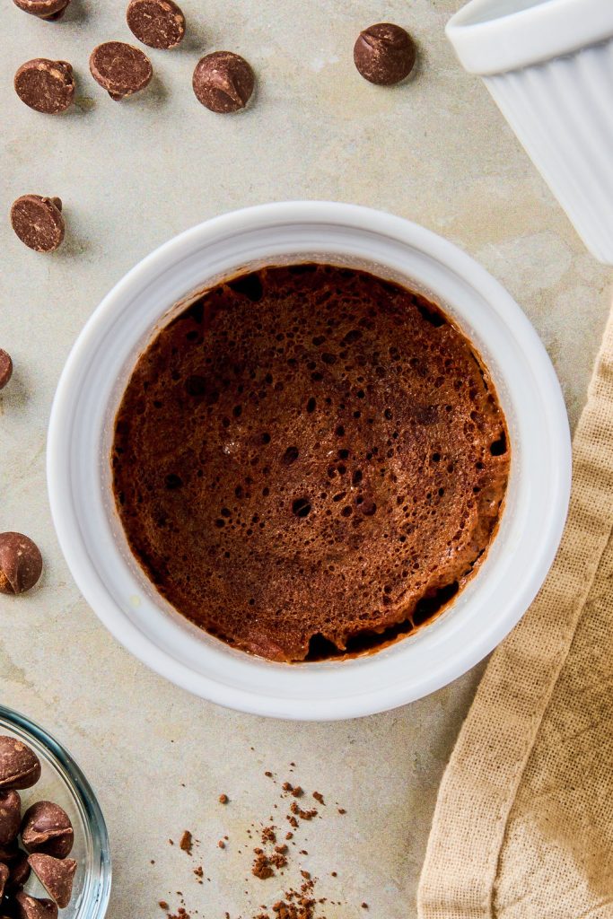 lava cake microwaved in a ramekin