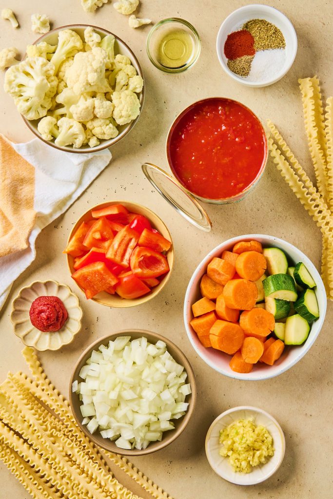 all the ingredients to make hidden veggie pasta
