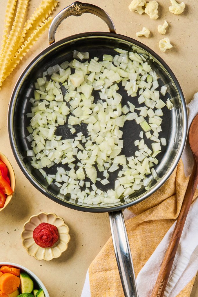 diced onion in a skillet