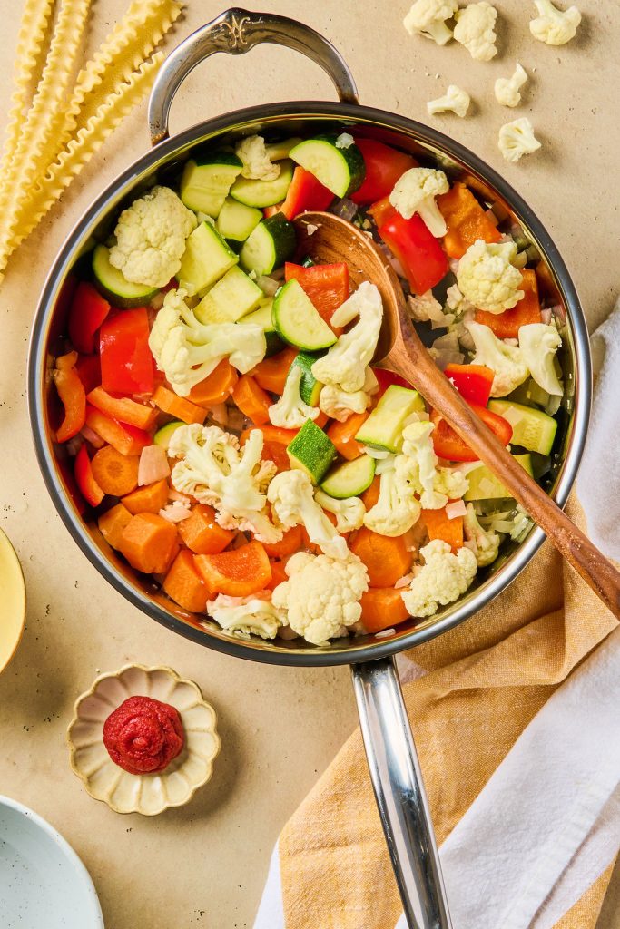 veggies added to the skillet