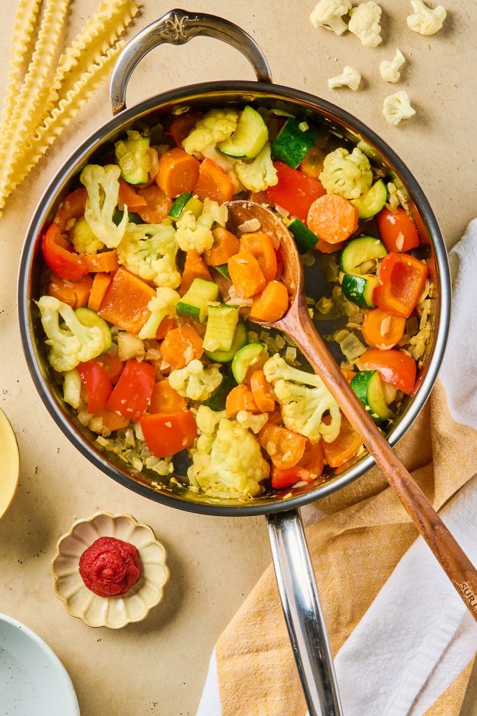 veggies cooked in the skillet until soft