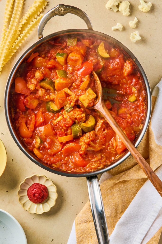 all ingredients cooked down in pan to make sauce