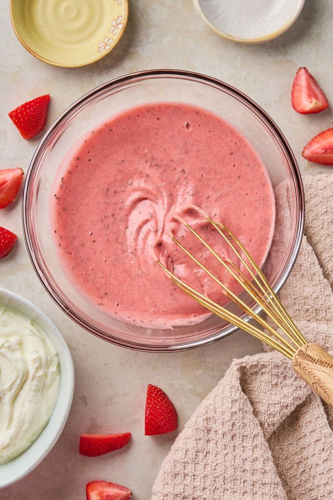chia seeds whisked into the strawberry mixture