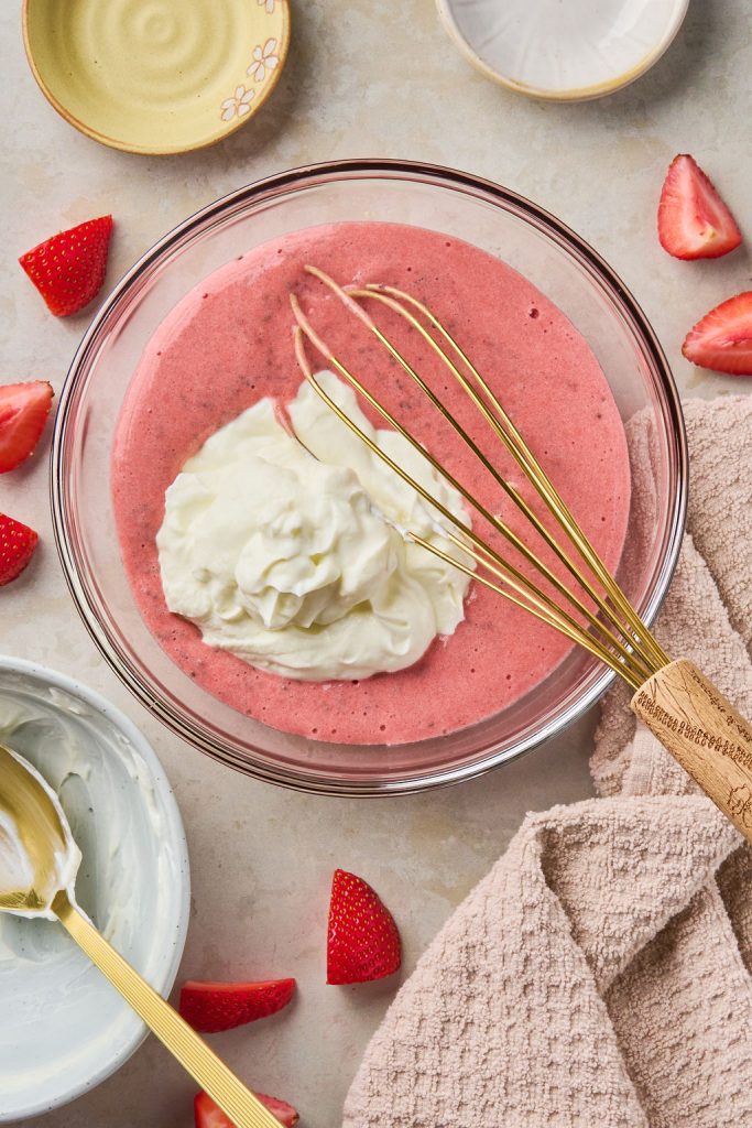greek yogurt added to the strawberry chia mixture