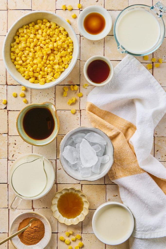 all the ingredients to make a corn latte