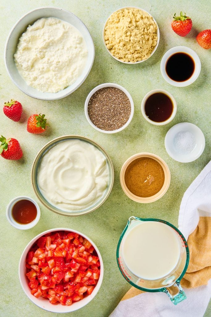 all the ingredients to make peanut butter and jelly chia pudding