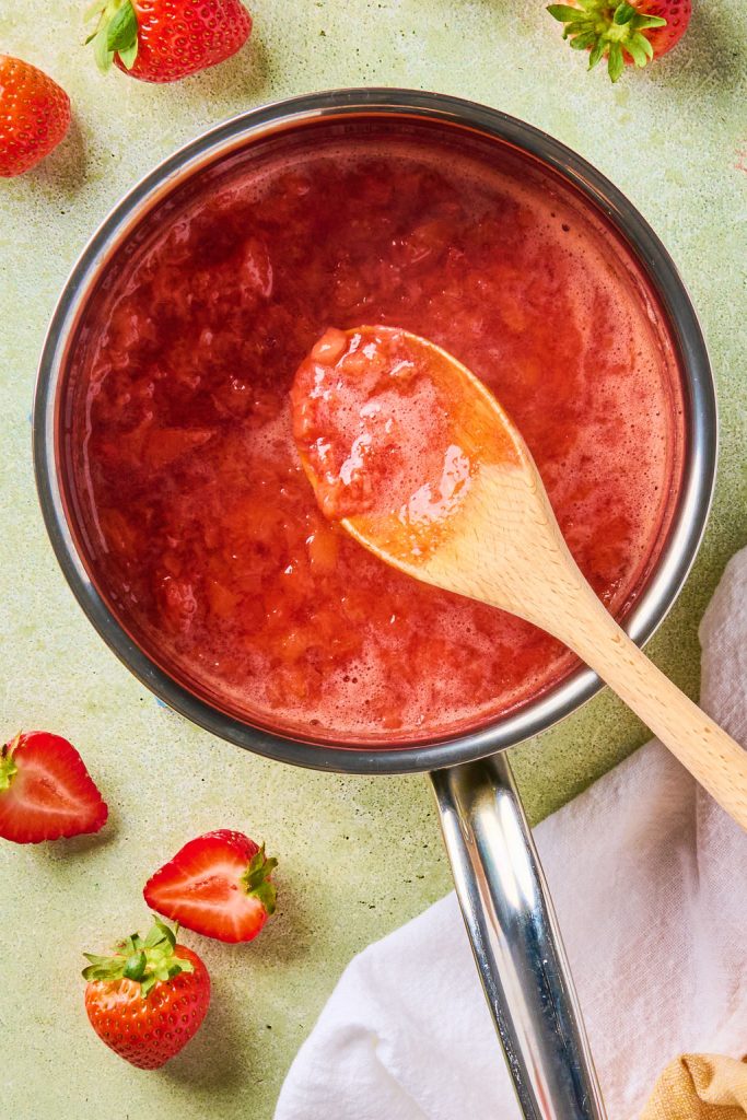 strawberries heated and cooked down until jammy