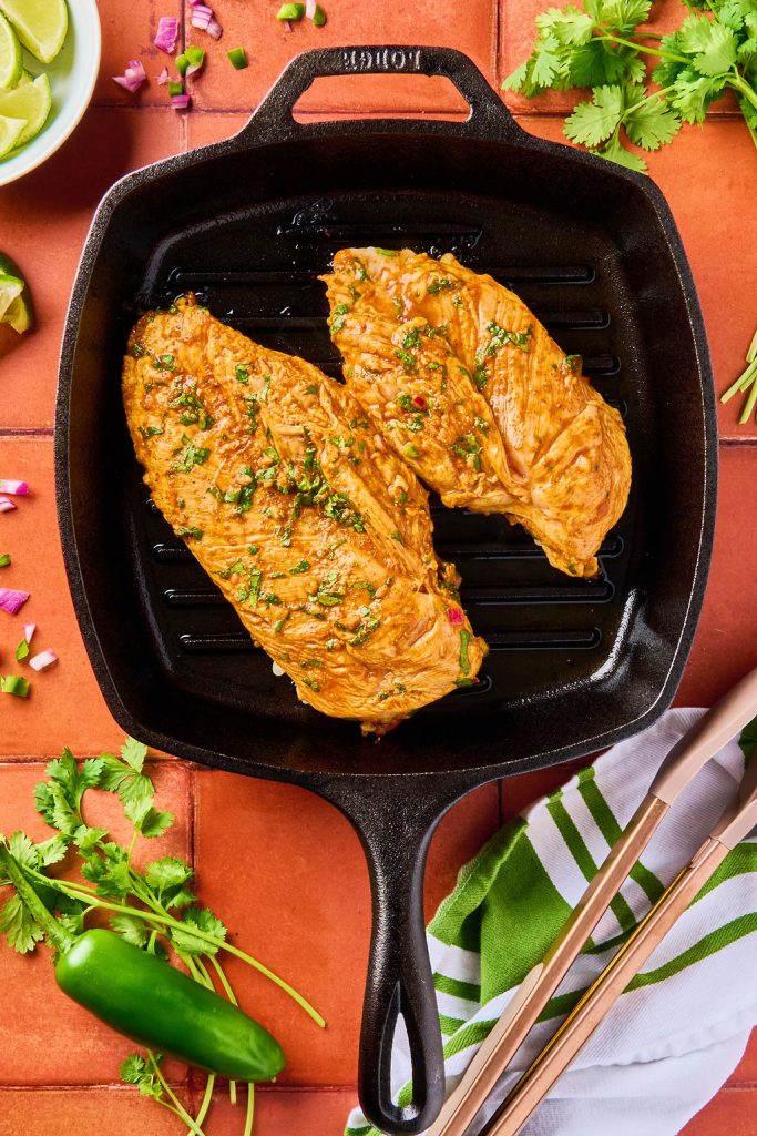 cilantro lime chicken on a skillet