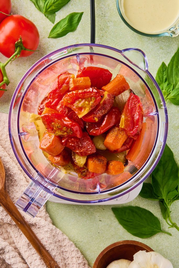 roasted veggies added to a blender