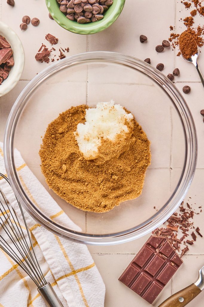 coconut oil and coconut sugar in a glass bowl